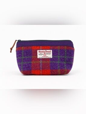 HARRIS TWEED Cosmetic Pouch Mini Bag Purple Red Scottish Tartan